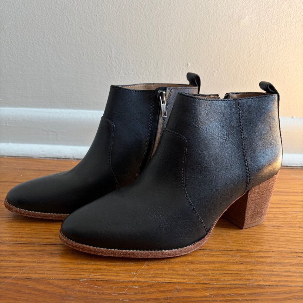 Madewell Black Leather Chelsea Boots The Brenner| Stacked Wooden Heel | Size 9